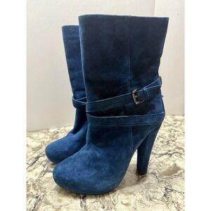 Stunning DW Blue Suede Leather Side Zip Boots Sz 9